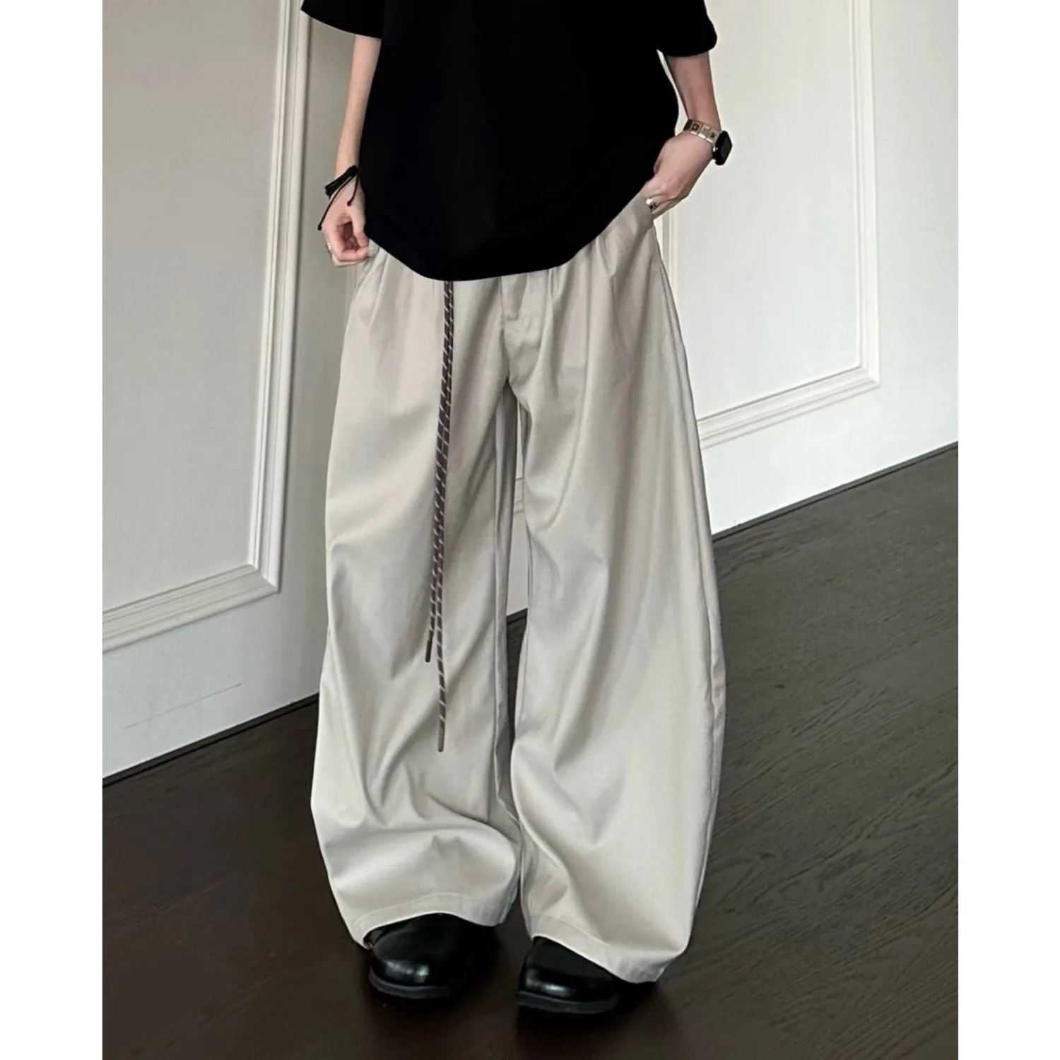 Men's Casual Wide Leg Pants Autumn Winter Double Pleat Draped Knife  250 Pounds American Simple Style Casual Trousers