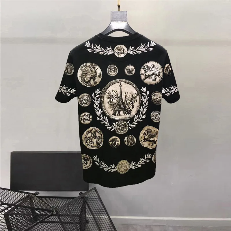 Europe and the United States men\'s 2024 summer new Round neck Short sleeve palace vintage print fashion Casual T-shirt