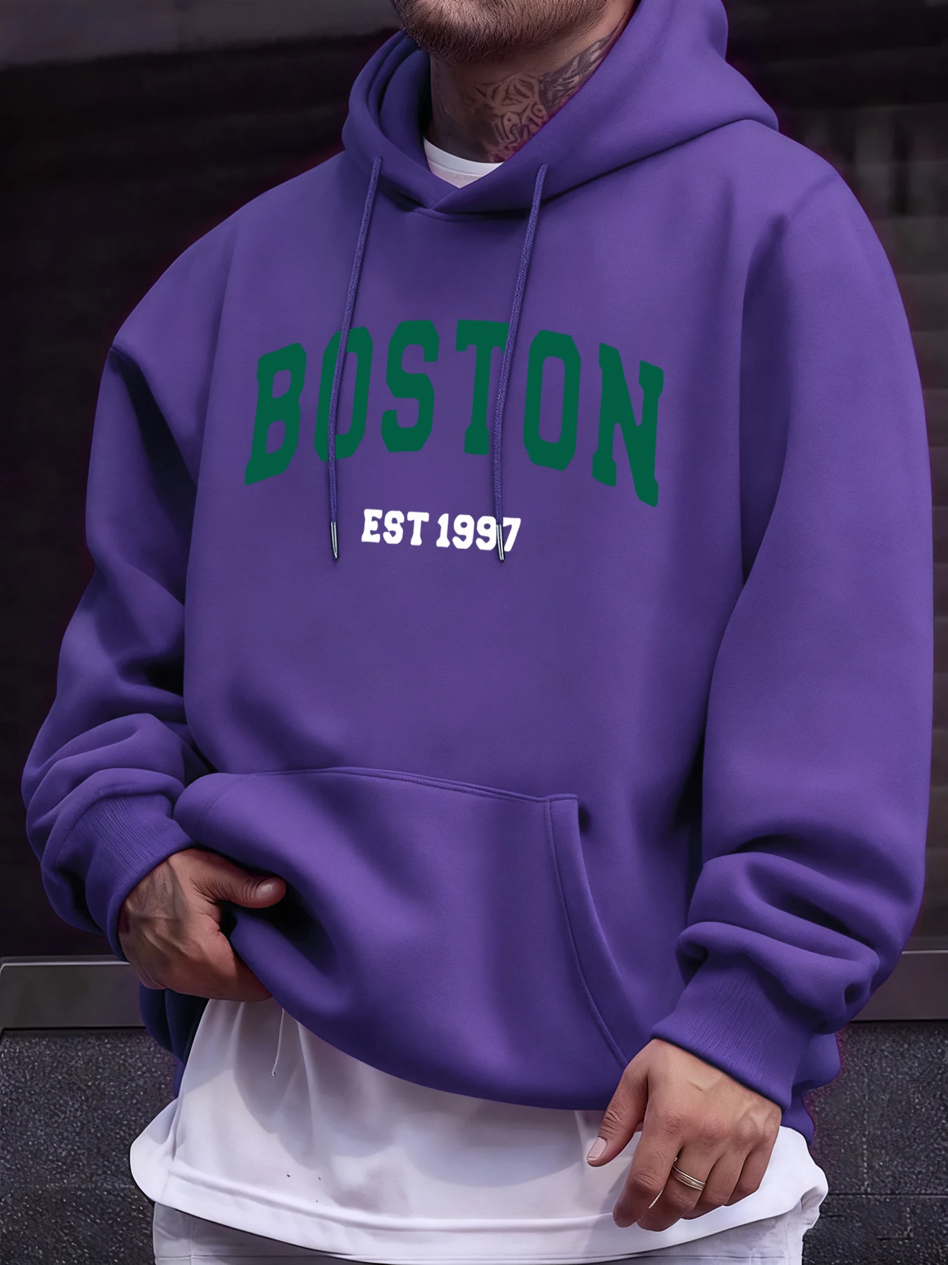 بوسطن رسالة بسيطة نمط هوديس الرجال الخريف موضة جيب هودي عادية الصوف الشارع الشهير الدافئة القمم الهيب هوب الملابس #4