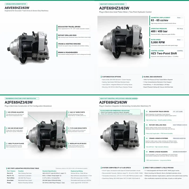 for A6VE65HZ3/63W Hydraulic Motor Pluggable Adjustable Displacement Piston Motor for Heavy Machinery Factory Direct Sales