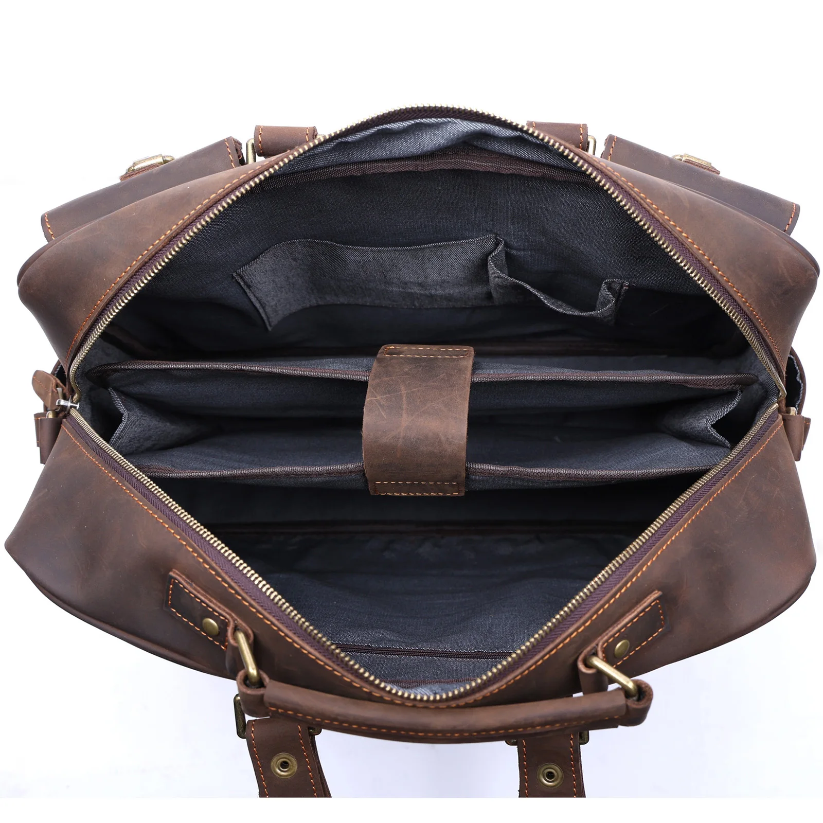 Vintage Herren-Aktentasche aus Vollnarbenleder, 16 Zoll Laptop-Umhängetasche, Echtes Leder, Business-Reisetasche, Crazy Horse Leder – Detail 11