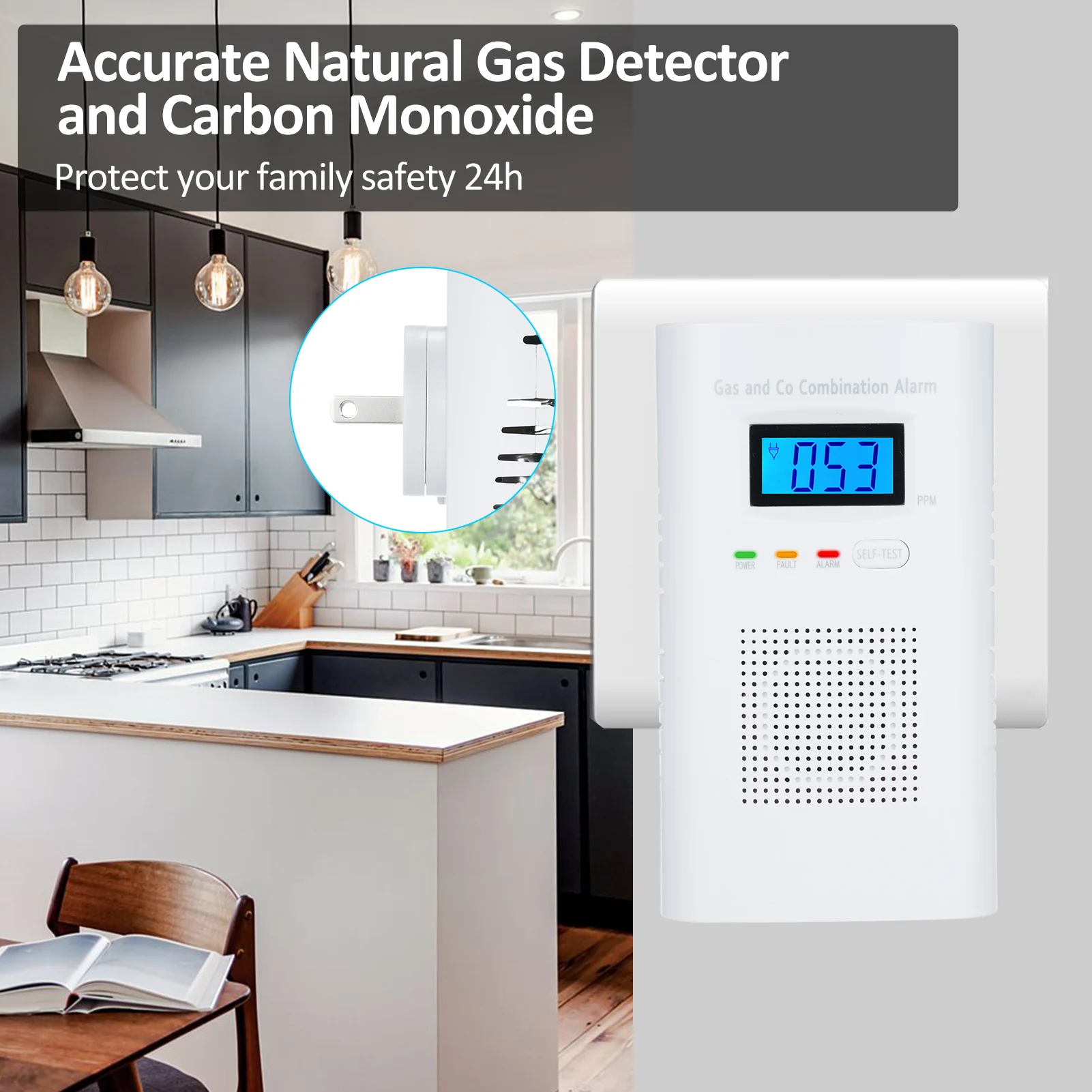 2in1 Gas Detector Carbon Monoxide Natural Gas Detector Combination Co Monoxide Propane LPG Gas Detector for Kitchen Home