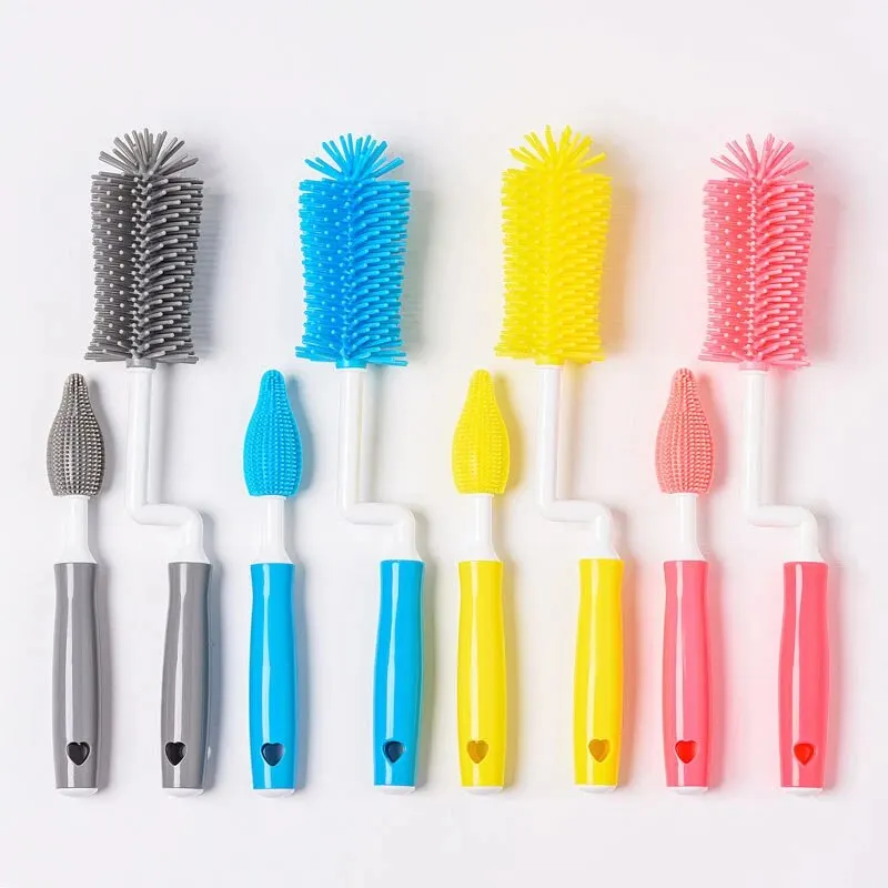 3 Piece Silicone Rubber Bottle Cleaning Brush Baby Silicone Bottle Brush Nipple Brush Cleaning Brush Bottle Silicone Brush Set