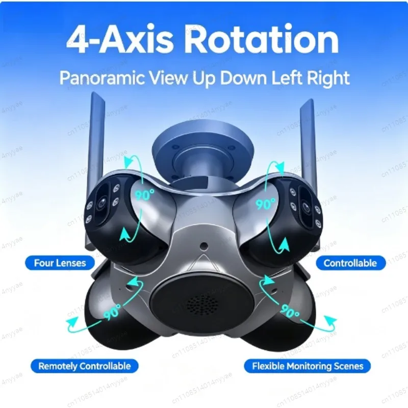4-PTZ Panoramic Security Camera | Quad-View Wireless WiFi Camera for Home & Outdoor, HD Pan-Tilt Coverage