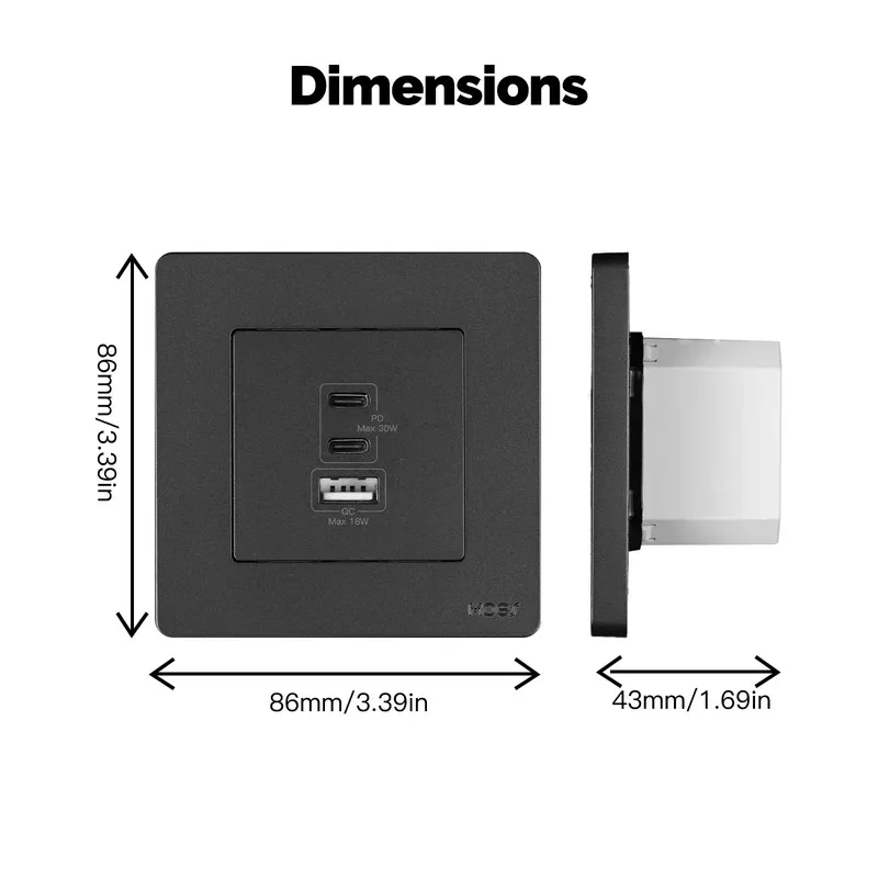 

MOES Star Ring Series 30W Fast Charging PD3.0 Wall Electrical Outlet Charger GaN Socket 3 Ports Type C USB A OverTemp Protection