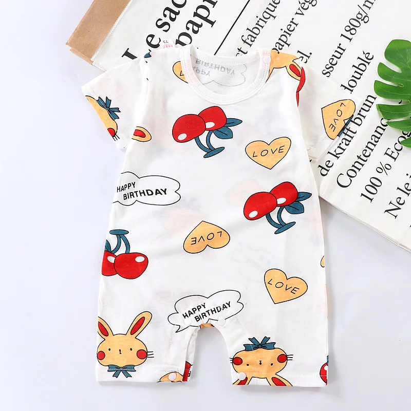 Cotton Newborn Baby Cartoon Short Sleeve Knitted Romper Boy Girl Summer Clothes Bebe Thin Pajamas One Pieces Bodysuit 0-24M