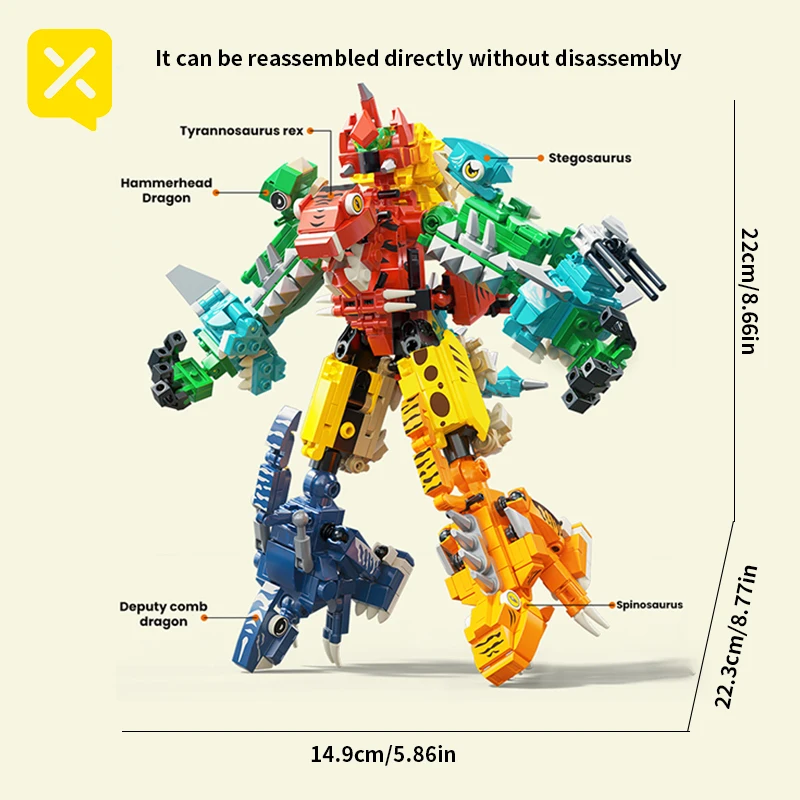 6-in-1-Dinosaurier-Bausteine, umwandelbares Roboter-Spielzeug für Kinder, 691 PCS Ziegel zusammengebaut, Bau, Bildung, DIY-Ziegel, Spielzeug