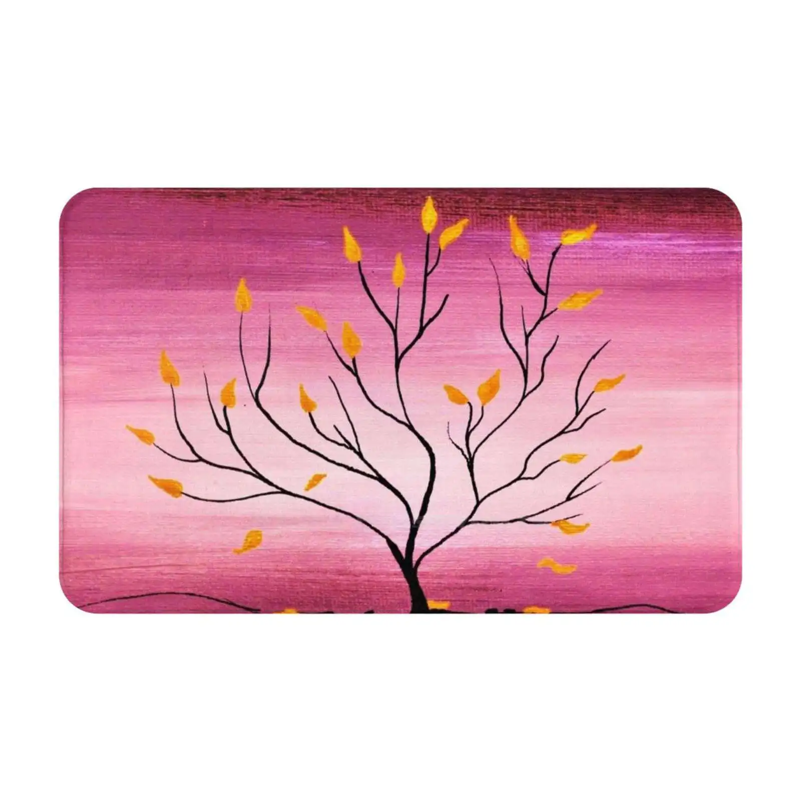 Tree Of Life Gold Leaf Tree In Hot Pink Painting Acrylic Picture Soft Cushion Car Home Carpet Door Mat Acrylic Painting