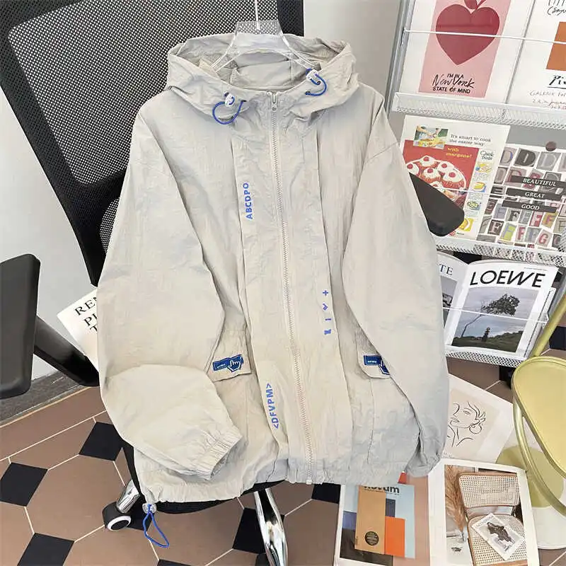 

Легкая дышащая летняя куртка из ледяного шелка для пар, спортивная повседневная верхняя одежда с защитой от УФ-лучей, свободный крой, молодежная модель