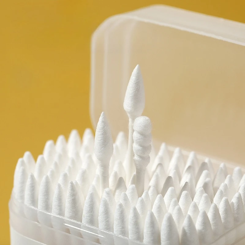 100 Uds. Por caja removedor de maquillaje de Color delineador de ojos limpiador hisopos de algodón puntiagudos en espiral de doble punta