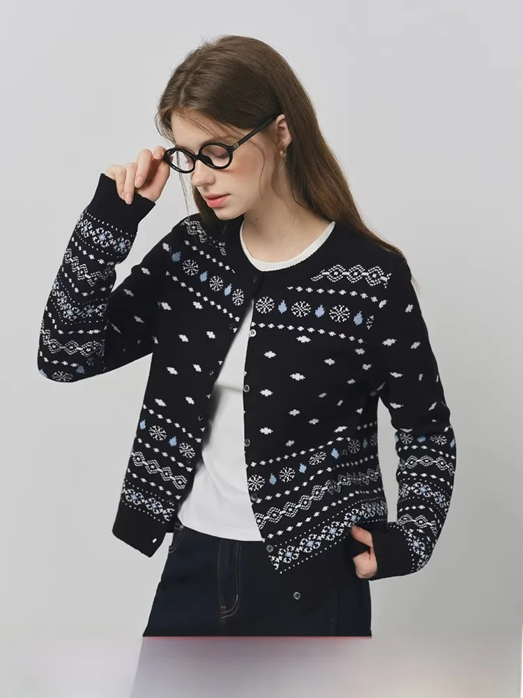 

V-Ne Long Sve Knitted Cardigan Women's Slim Fit Winter Faion Retro Embroidery Open Front Sweater Soft Cotton Acrylic