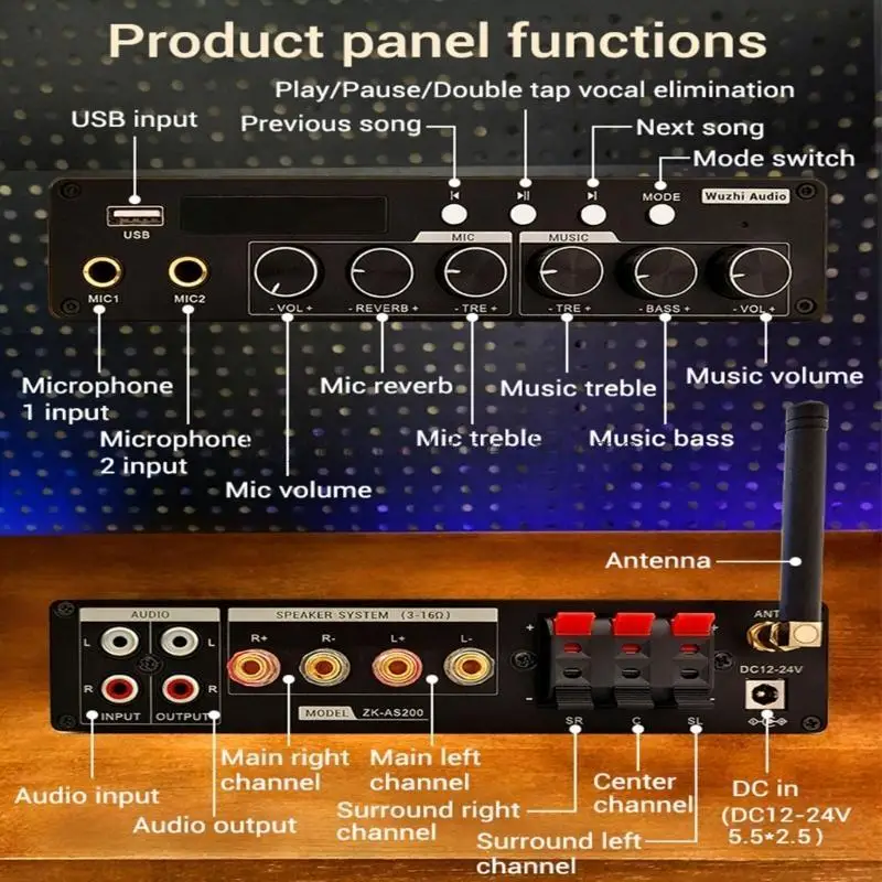 2.0/5.0/5.1 Kênh khuếch đại công suất âm thanh tương thích với bộ khuếch đại 200W 87HC