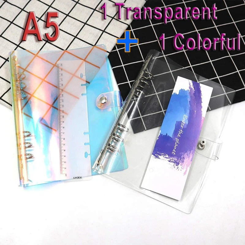 2 PCS A5 Rainbow Soft PVC Notebook Binder Clear Soft PVC Notebook Cover, Loose Leaf Personal Planner Binder
