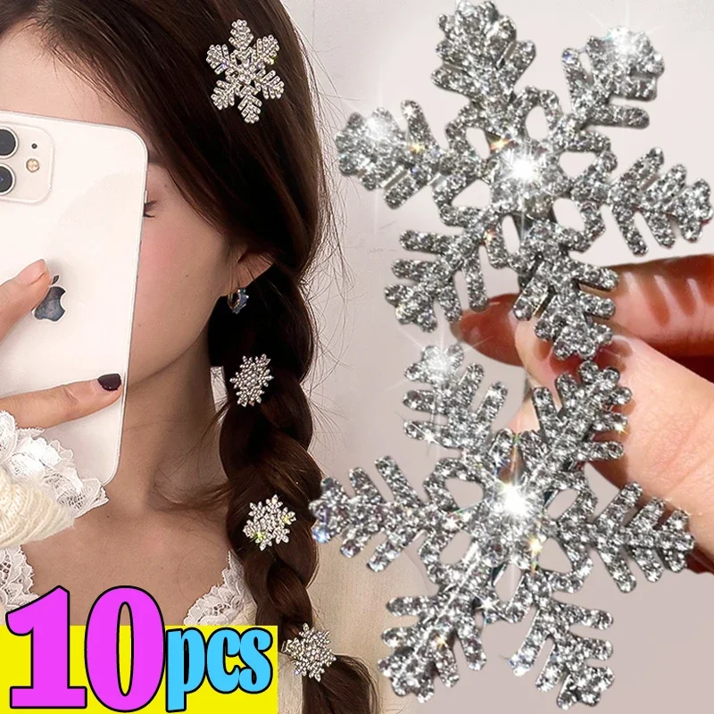 1/10pcs Snowflake Crystal Hair Clips Women Shining Pearl Flower Hairpins Barrette Girls Wedding Exquisite Headwear Hair Jewelry