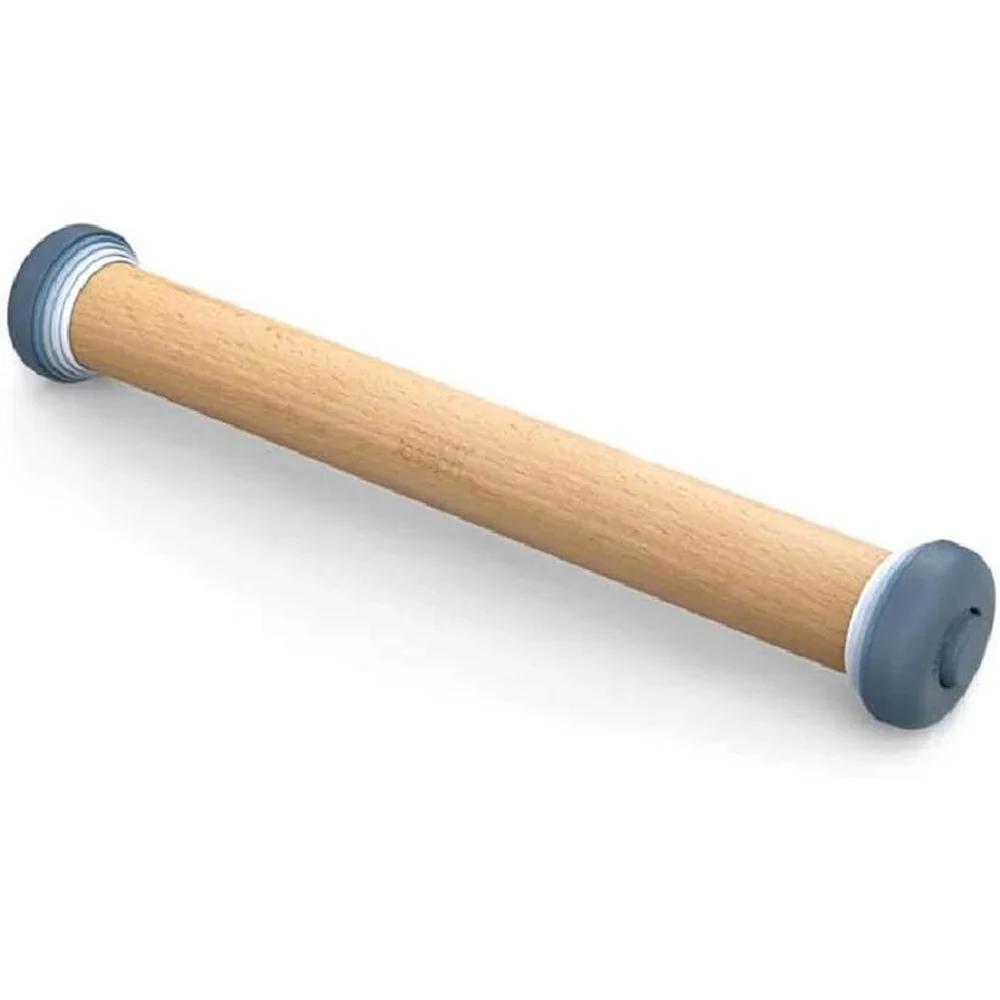 Rodillo ajustable con anillos extraíbles, herramienta para hornear de espesor de pastelería, masa de madera de haya, preparación de galletas y Pizza