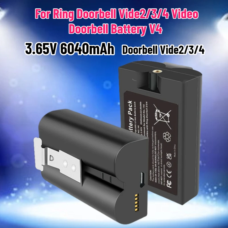 3.65V 6040mAh 8AB1S7-0EN0 for Ring Doorbell Vide2/3/4 Video Doorbell Battery V4 Rechargeable Lithium Battery