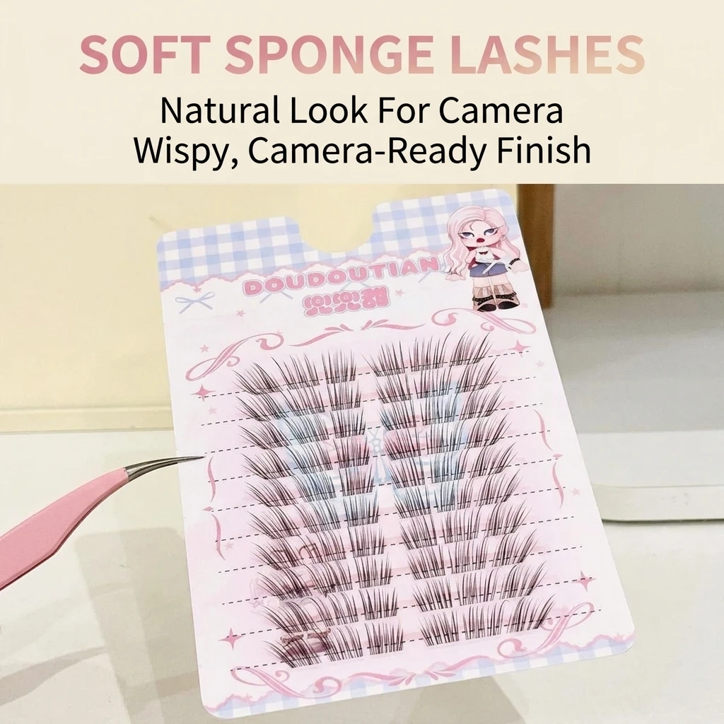 Natural Foxes-Eye Lash Cluster Soft for Daily Work Korean Style Synthetic Fiber False Eyelashes C Curl 10-12mm Mixed Extensions