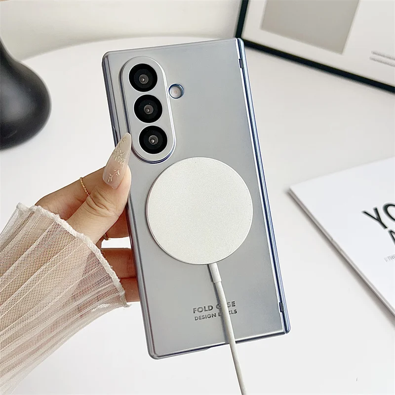 Etui na Samsung Galaxy Z Fold 7 6 5 z powłoką galwaniczną, magnetycznym metalicznym lakierem, hartowaną szklaną folią przednią, odporne na upadki, składane etui na telefon. — zdjęcie produktu 4