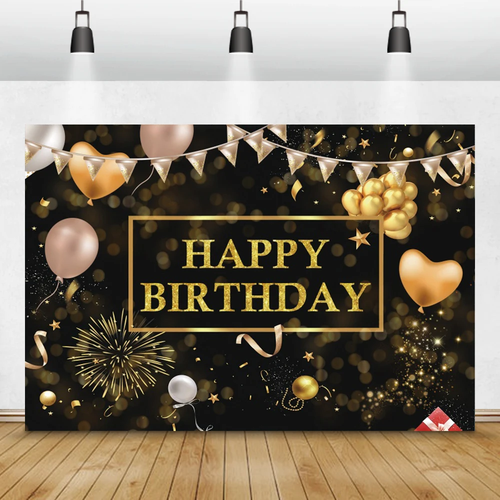 Laeacco 50th Birthday Party Customized Poster Family Shoot Photocall Golden Balloons Portrait Photographic Background Backdrops