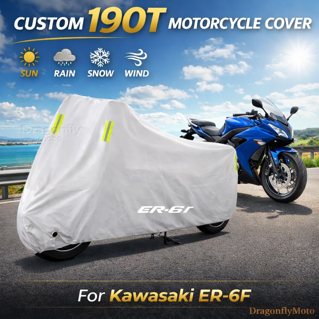 

For Kawasaki ER-6F ER6F ER6 F Motorcycle Cover Silver Waterproof UV Rain Dust Sun Outdoor Indoor Protector
