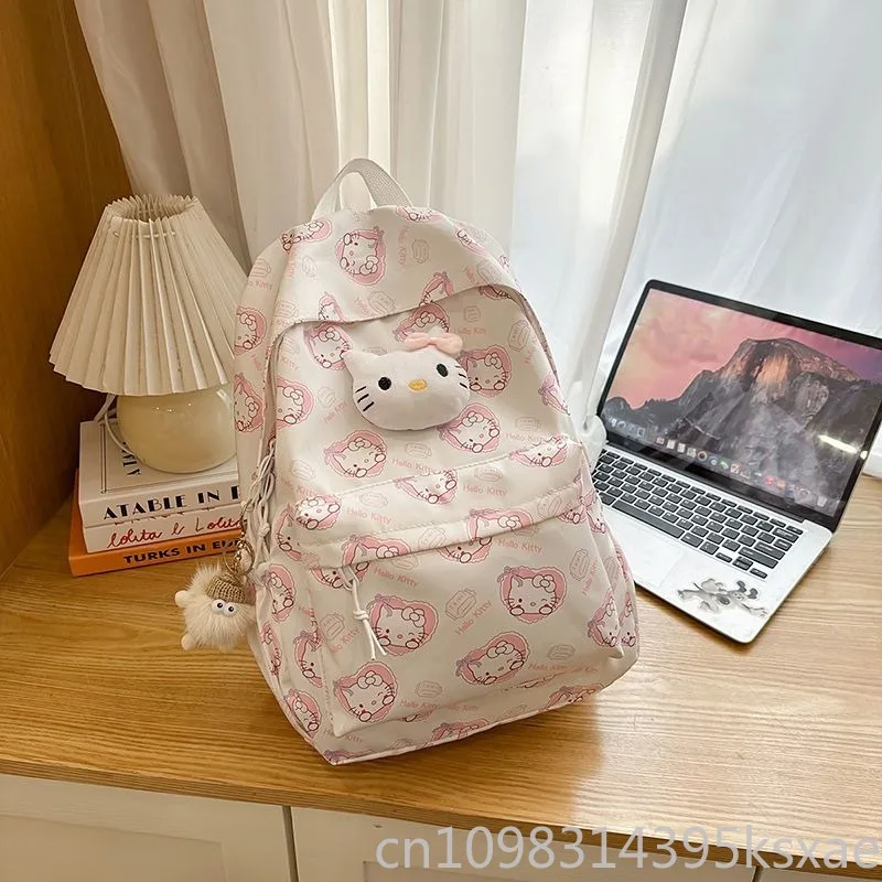 

Hello Kitty Nylon School Backpack for Women Girl Cute Large Capacity Bookbag Luxury Designer Waterproof Student Bag
