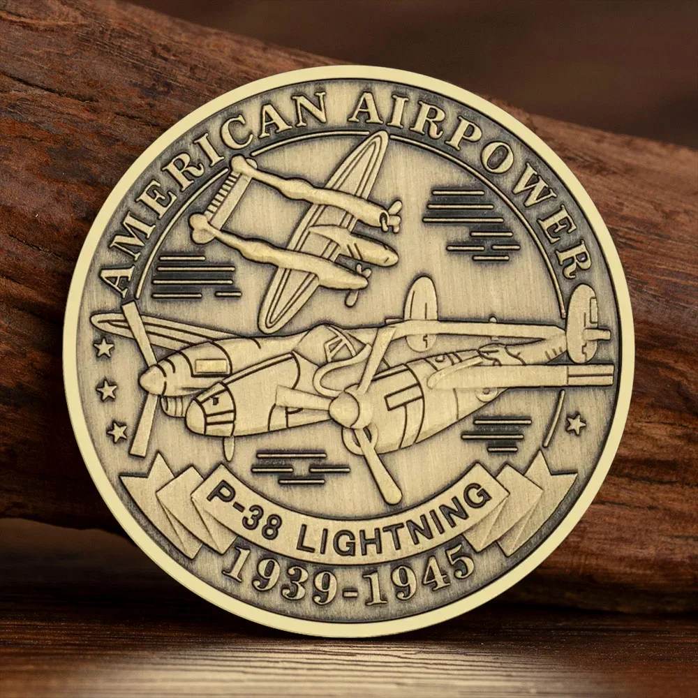 1939-1945 America Airpower P-38 Lightning Souvenir Coin Interceptor Fighter Bronze Plated Commemorative Coin Military Gift