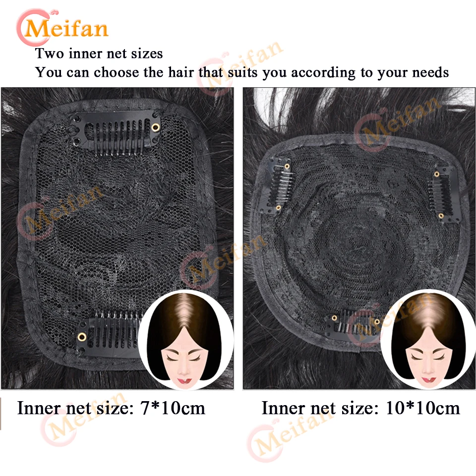 MEIFAN Synthetic Topper Closure Hairpieces with Bangs Clip on the Top of Head Hair Extension to Cover the White Hair Hairpiece