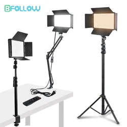 BFOLLOW 50W 10 inch Panel Portrait Lamp Fill Light with Tripod Desk Mount Stand for Videography Record Video Filming Podcast