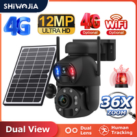 SHIWOJIA 6K 12MP 4G Solar Camera 36X Zoom DualLens Recording Humanoid Tracking Outdoor WIFI Camera Metal Waterproof CCTV 12000mA