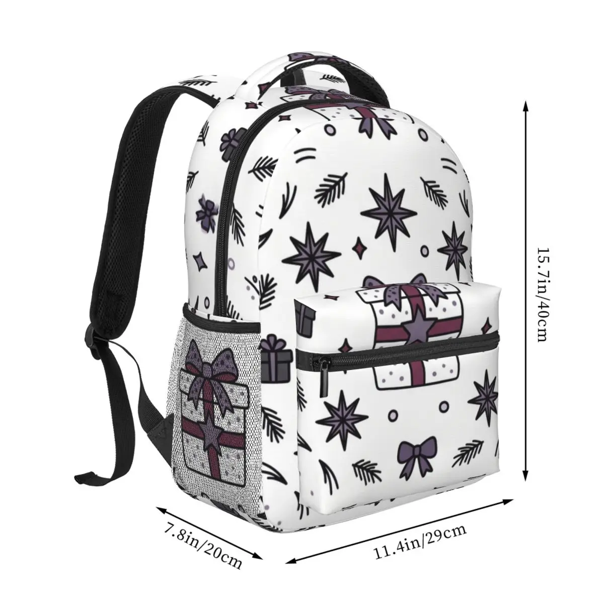 Galaxy Space Print Backpack Center Winter Star Star Dot Gift Box Goth Punk Black White Holiday Bookbag for Girls Boys Travel Gym