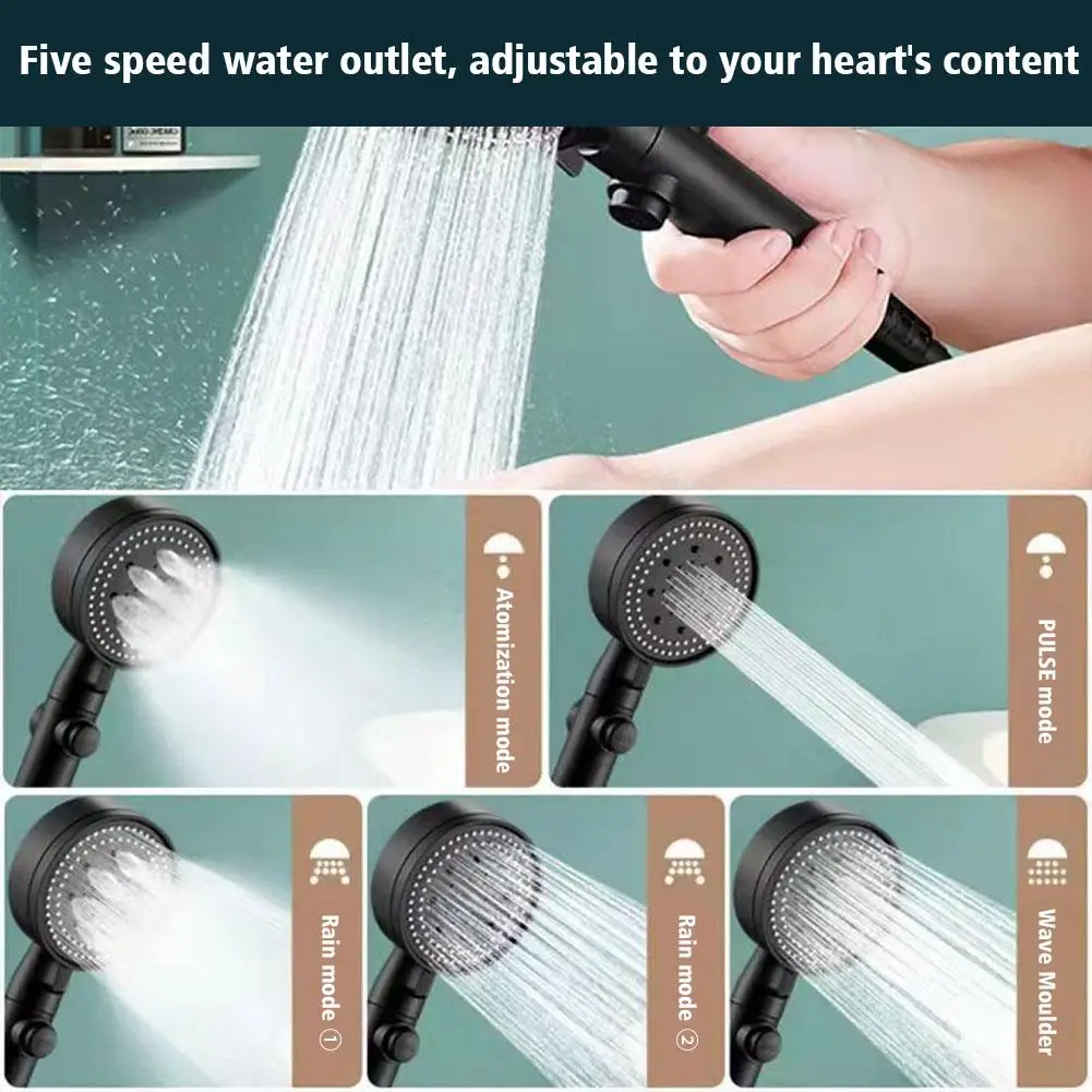 5 Modes Water Saving Spray For RV Motorhome Nozzle Large Flow High Pressure Shower Head Silver Massage Rainfall Pressurized Bath