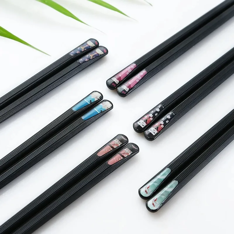 10 Pieces Japanese Nail Chopsticks Bamboo Textured Alloy Chopsticks Creative Household Anti-slip Anti-bacterial Chopsticks Set