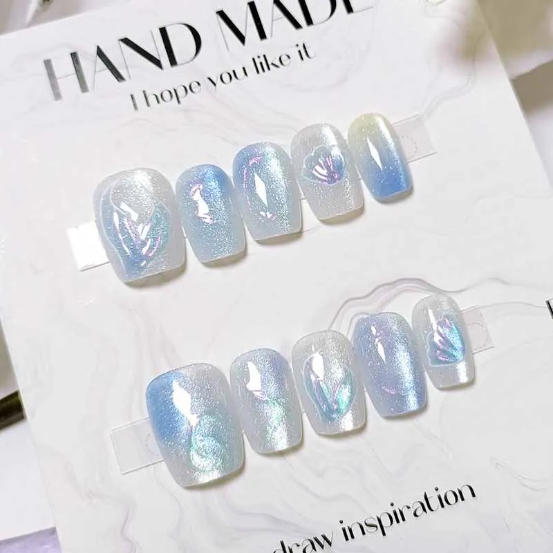 【Beauty Fish Tail Jellyfish Collection】10pcs Cat's Eye Press on Nails False Nails Square Head Nail Plate Detachable Nail Tips