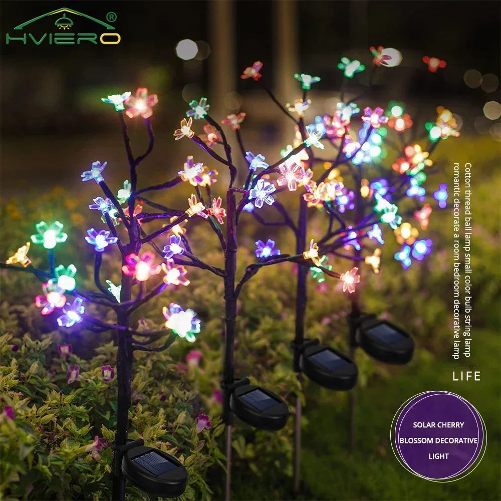 

Solar Led Lights Outdoor Colorful Fairy Cherry Blossoms Home Garden Fence Courtyard Villa Path Decoration Flower Landscape Lamps