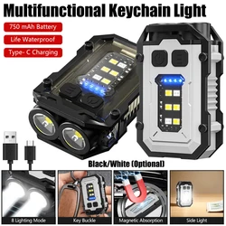 Mini LED Flashlight Keychain Light Portable Super Bright Torch TYPE-C USB Charge Emergency Work Light with Pen Clip Tail Magnet