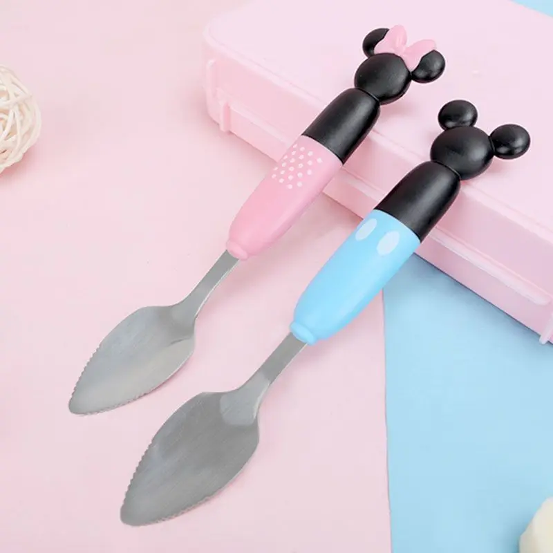 ديزني ميكي الأطفال مكشطة الفاكهة ملعقة أنيمي شخصيات صبي فتاة الفاكهة هريس أدوات الغذاء التكميلي أدوات المائدة هدية