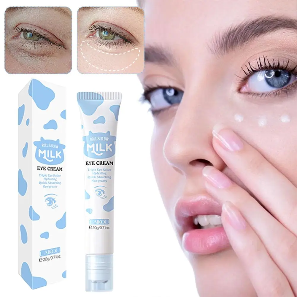 LAIKOU Milk Eye Serum Eye Roller Massage Vitamin C Acid 20g Care Skin Eye Nourishing Cream Moisturizing Hyaluronic Bags K3N8