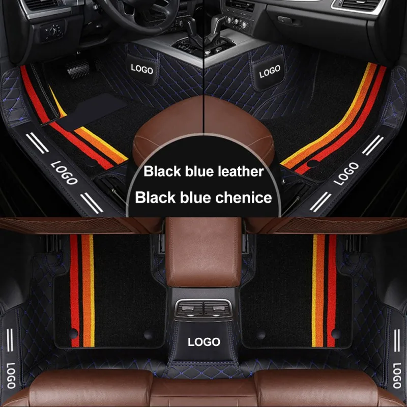 Custom Stripe Leather Car Mats for Chrysler All Medels 300c 300 300m Aspen Cirrus Daytona Automobile Carpet Cover Car-Styling