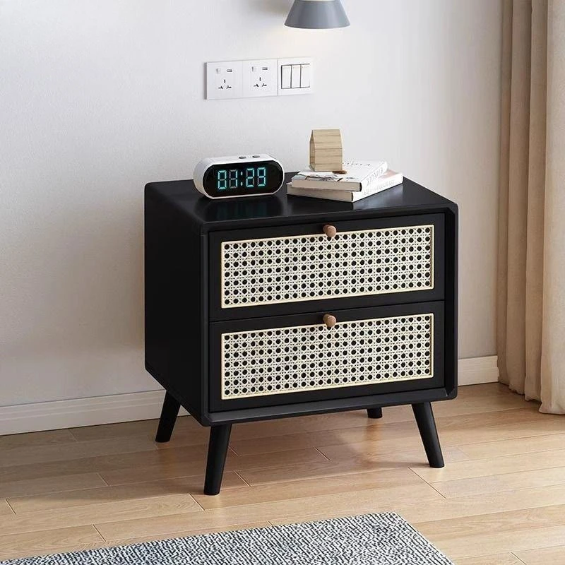 

Rattan bedside wood cherry walnut log solid wood locker