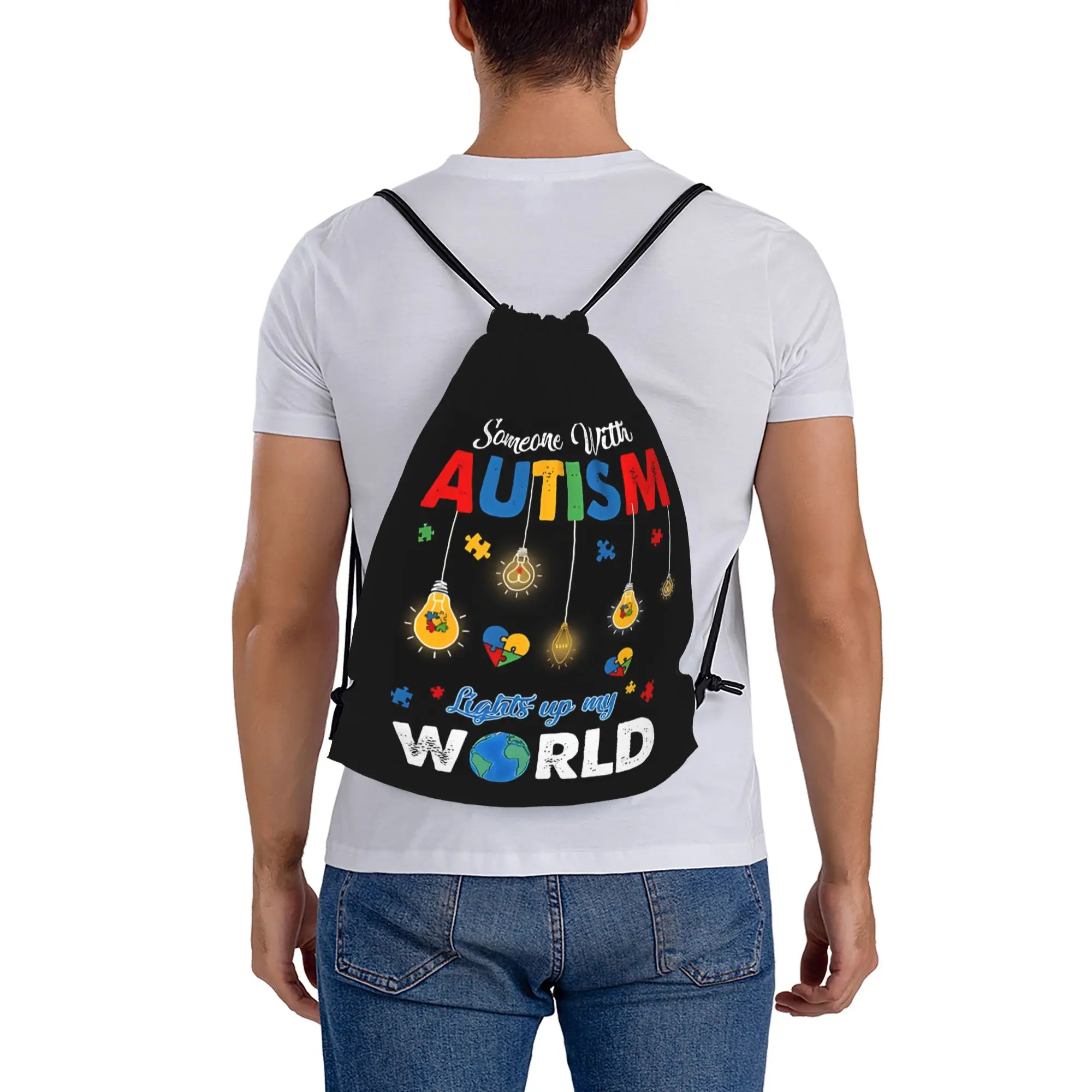 Someone With Autism Lights Up  World  Multi-function Pocket Men Women Storage Backpack Teenager Travel Bag Print Drawstring Bags