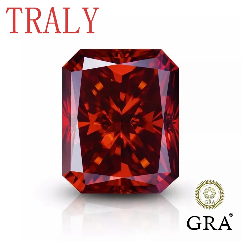 

Pomegranate Red Plated Radiant Cut Moissanite Loose Stones 1ct-15ct D Color VVS1 Lab Loose Gems Pass Diamond Tester