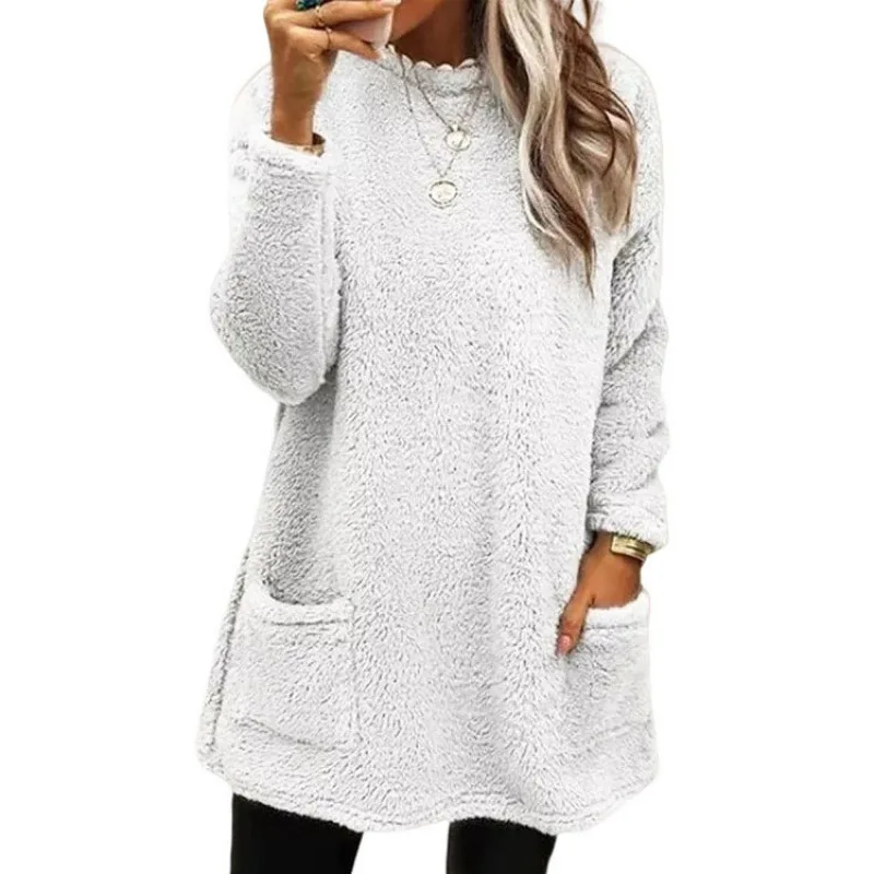 Autumn and Winter Women's New Long Sleeve Pullover 2023 Splicing Pocket T-Shirt Fashion Solid Casual Oversize Loose Top