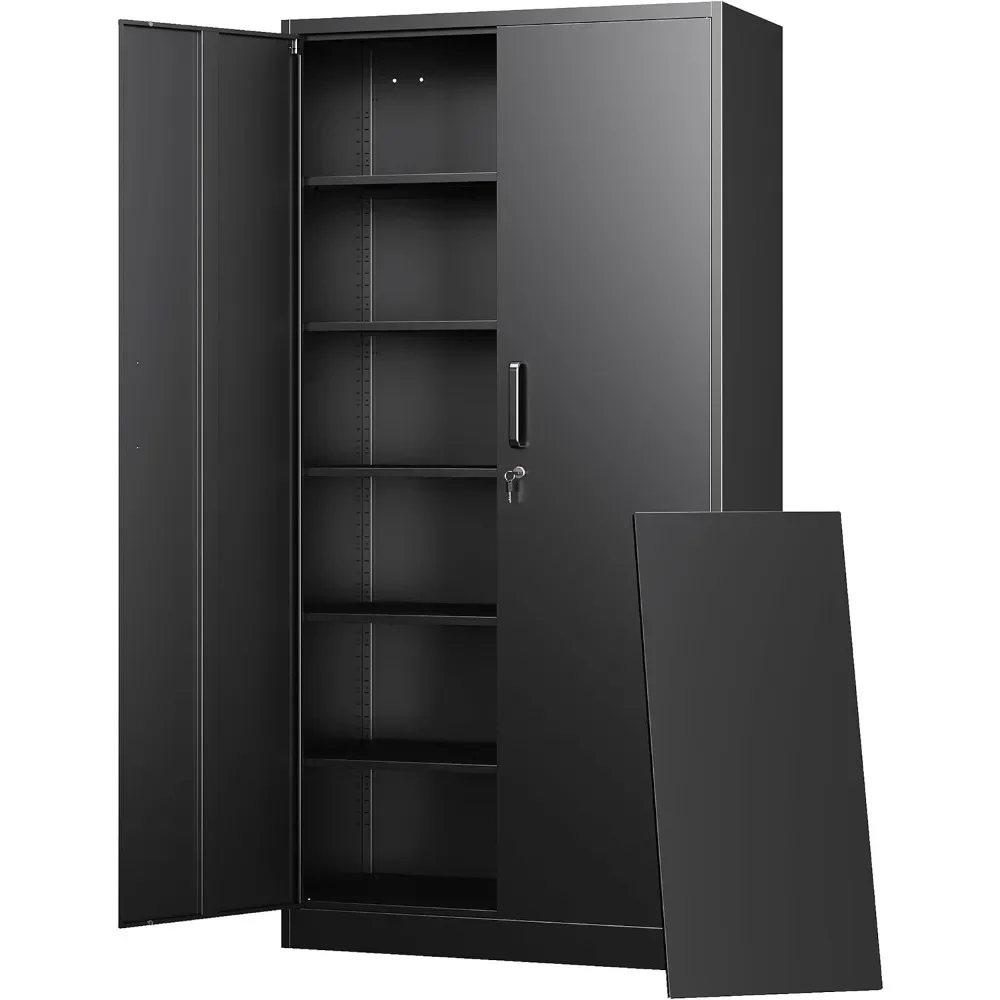 Storage Cabinets with Lock Doors,Tall Locker Organizer Steel Garage Cabinets, 5 Adjustable Layers Shelves for Home