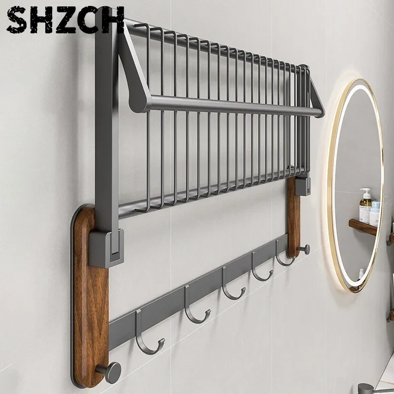 North American Black Walnut Gun Gray Towel Rack Non Perforated Bathroom Towel Hanger Simple and Modern Wall Mounted Hanger