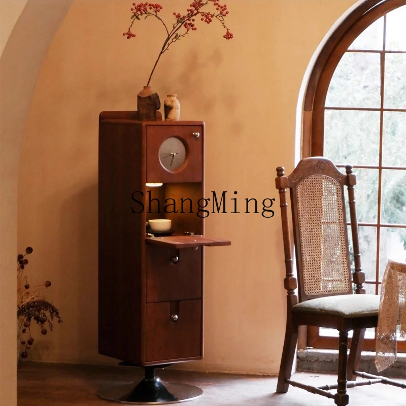 

SM premium sense solid wood rotating bookshelf retro locker living room side cabinet small magazine rack