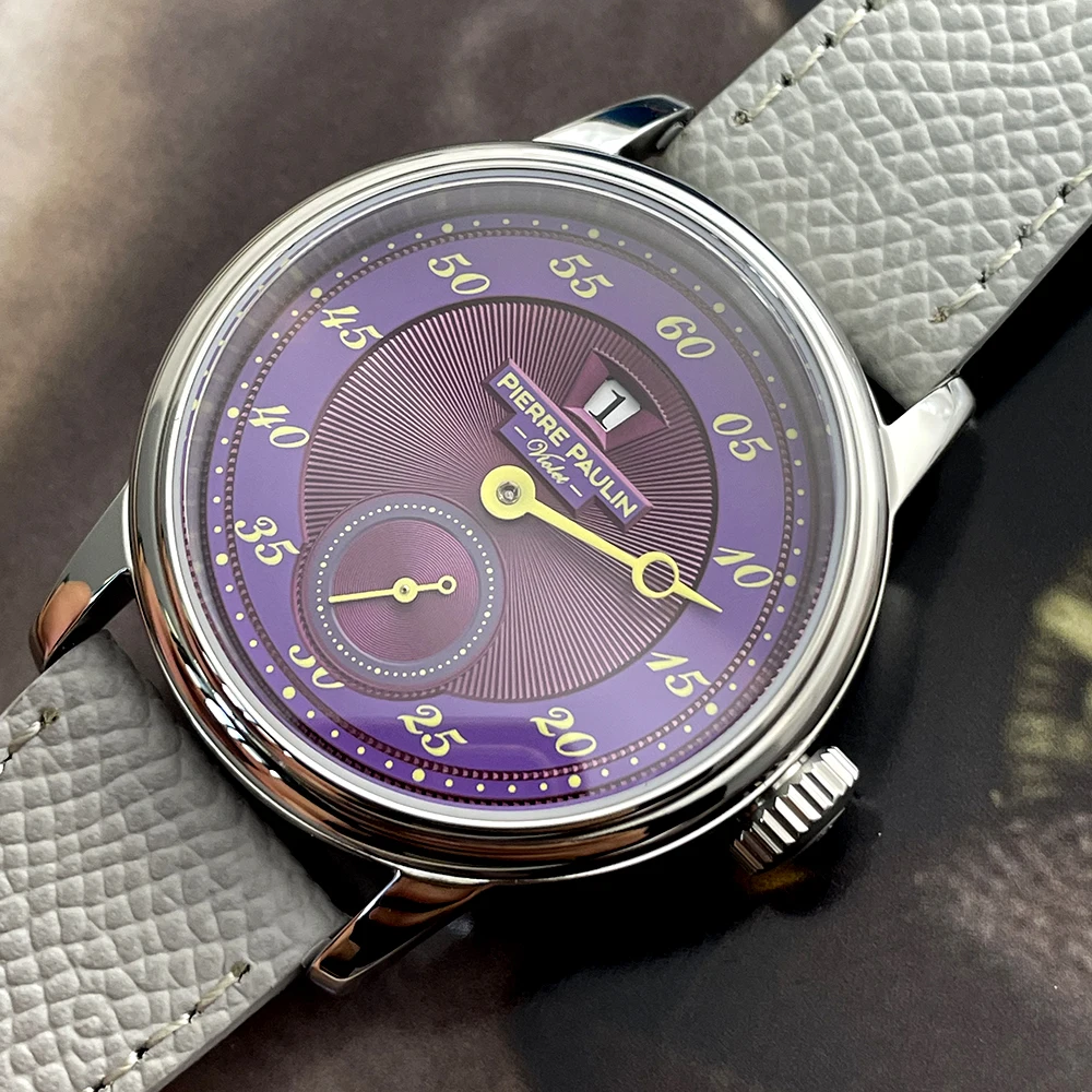 Sapphire Crystal NEW Pierre Paulin Jumping Hour Men Watch Salmon Dial Automatic St17 Mechanical Watch Vintage Date Window