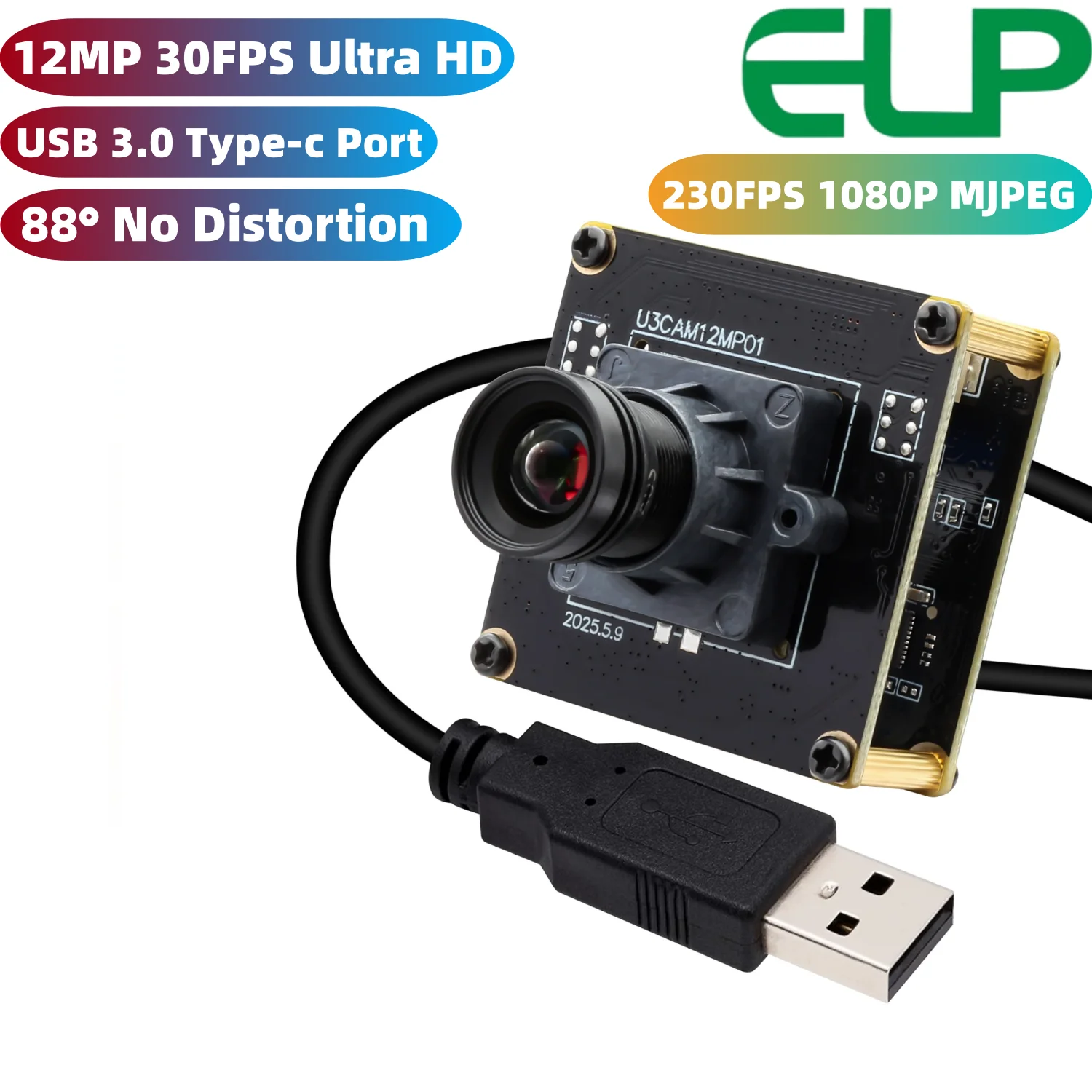 

Высокоскоростная USB-камера ELP 230FPS, 12 МП, Ultra HD, 88 градусов, с портом USB3.0 Type-C, для прямой трансляции, подключи и работай, для ПК, Raspberry Pi