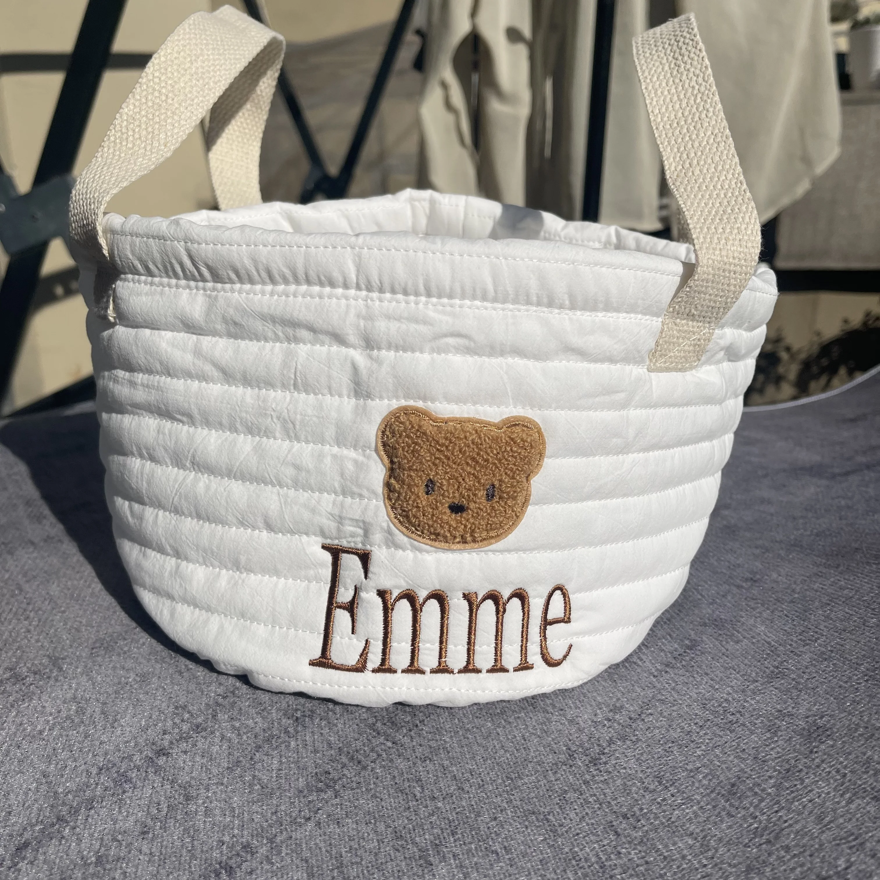 Embroidered Name Cute Bear Storage Basket Baby Toys Storage Basket Personalized Baby Diaper Sorting Basket Baby Shower Gifts