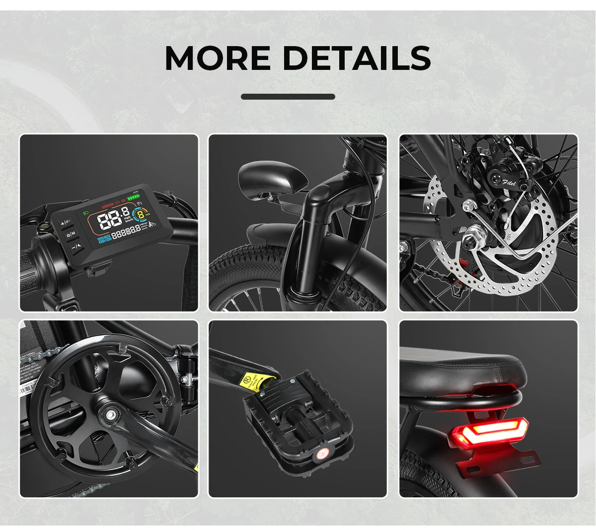 Samebike CY20 Faltbares Elektrofahrrad 250W mit 36V 12Ah Herausnehmbarer Akku, 20 Zoll E-Bike für Erwachsene, 7-Gang, 25 km/h und Reichweite bis 40-60km – Detail 13