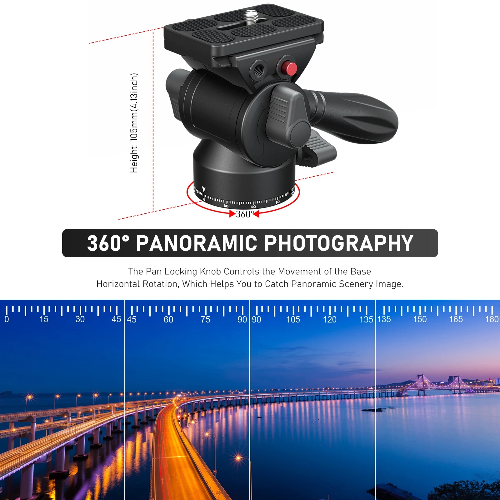 EVUMO V1N Mini Fluid Video Tripod Head -70°to +90° Light Ball Head Handle Adjusta for Phone Camera ble Lightweight Portable